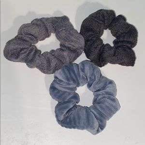 3 Black & Blue Scrunchies
